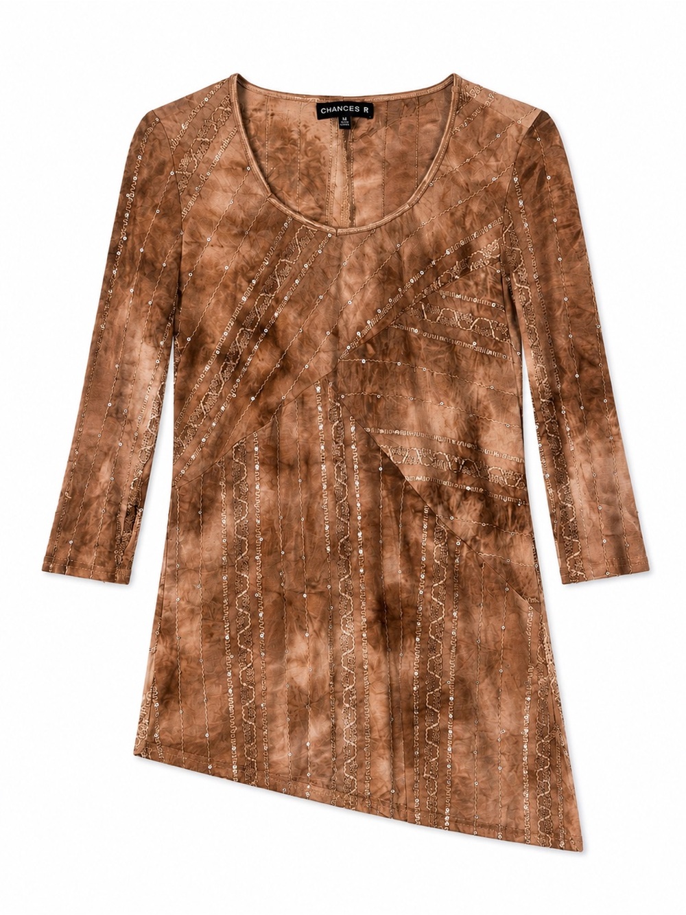Fairycore Brown Sequin Patchwork Asymmetrical Tunic Top M